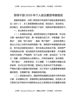 领导干部2020年个人政治素质考察报告