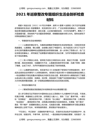 2021年巡察整改专题组织生活会剖析检查材料