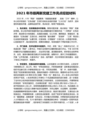 2021年市级两新党建工作亮点经验材料