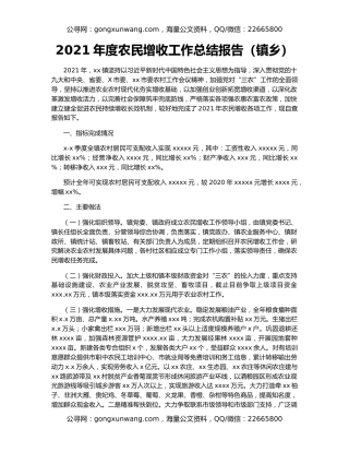 2021年度农民增收工作总结报告（镇乡）