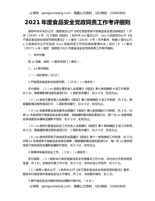 2021年度食品安全党政同责工作考评细则