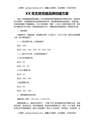 XX党支部党建品牌创建方案
