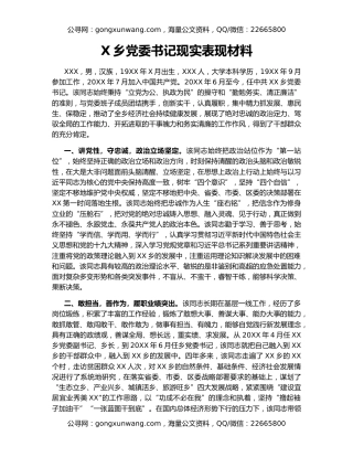 X乡党委书记现实表现材料