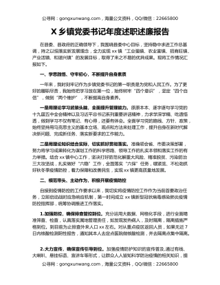 X乡镇党委书记年度述职述廉报告（2）