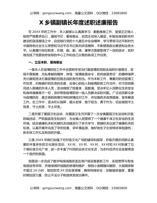 X乡镇副镇长年度述职述廉报告