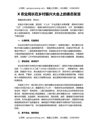 X农业局长在乡村振兴大会上的表态发言