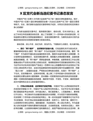 X区党代会新当选纪委书记表态发言