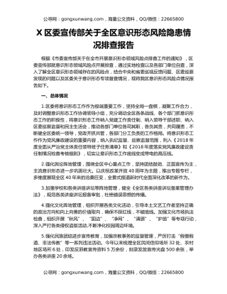 X区委宣传部关于全区意识形态风险隐患情况排查报告