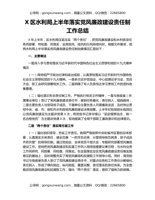 X区水利局上半年落实党风廉政建设责任制工作总结