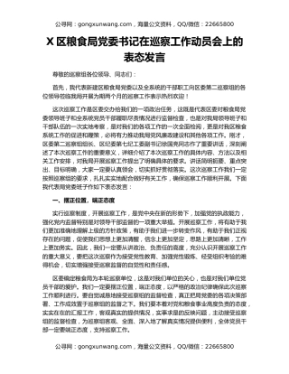 X区粮食局党委书记在巡察工作动员会上的表态发言