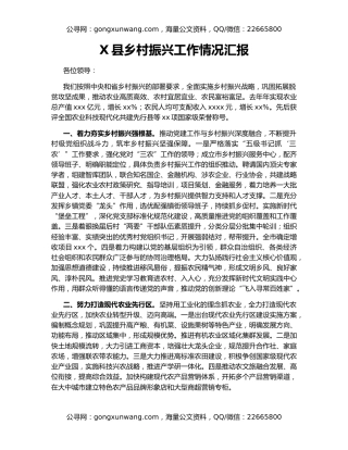X县乡村振兴工作情况汇报