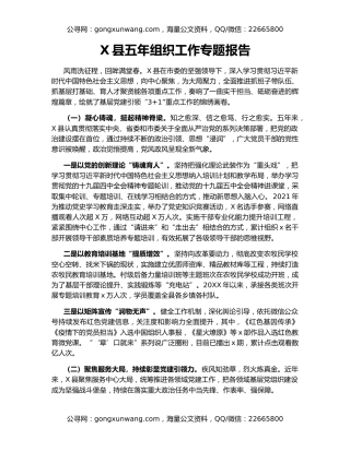 X县五年组织工作专题报告