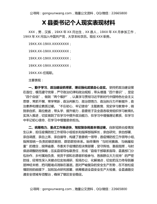 X县委书记个人现实表现材料