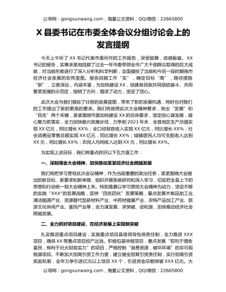 X县委书记在市委全体会议分组讨论会上的发言提纲