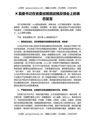 X县委书记在省委巡视组巡视反馈会上的表态发言