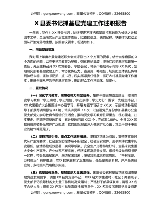 X县委书记抓基层党建工作述职报告