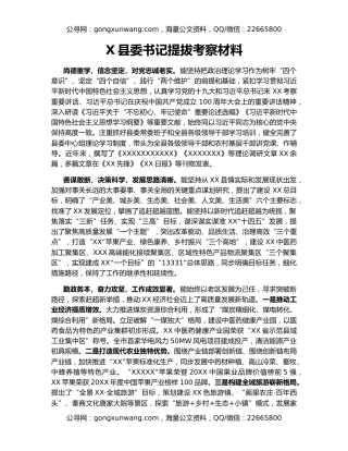 X县委书记提拔考察材料