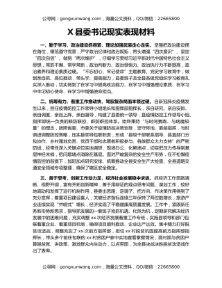 X县委书记现实表现材料