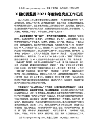 X县纪委监委2021年度特色亮点工作汇报