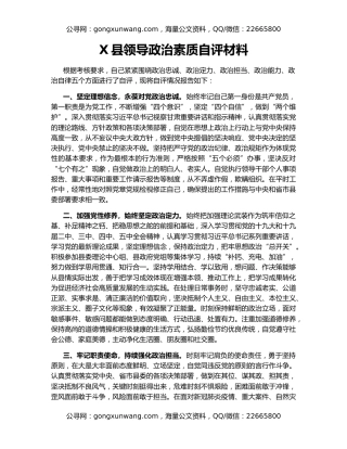 X县领导政治素质自评材料