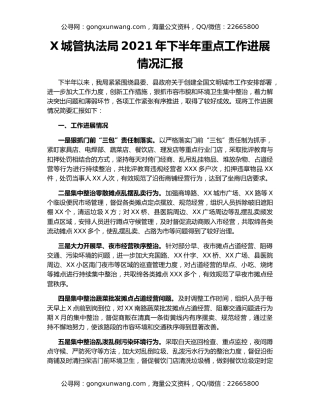 X城管执法局2021年下半年重点工作进展情况汇报