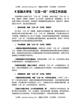 X实施大学生“三支一扶”计划工作总结