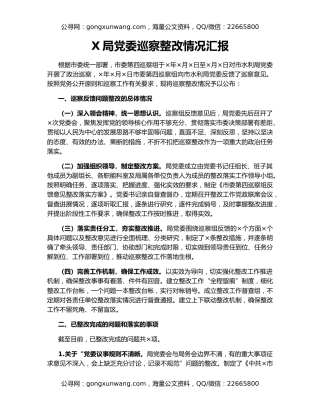 X局党委巡察整改情况汇报