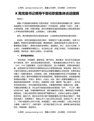 X局党组书记领导干部任职前集体谈话提纲