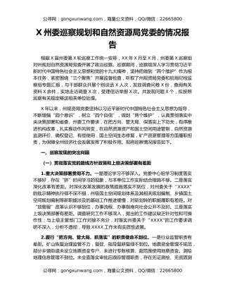 X州委巡察规划和自然资源局党委的情况报告