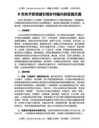 X市关于抓党建引领乡村振兴的实施方案