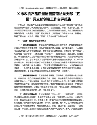 X市农机产品质量监督管理站党支部“五强”党支部创建工作自评报告