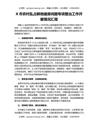 X市农村乱占耕地建房问题专项整治工作开展情况汇报