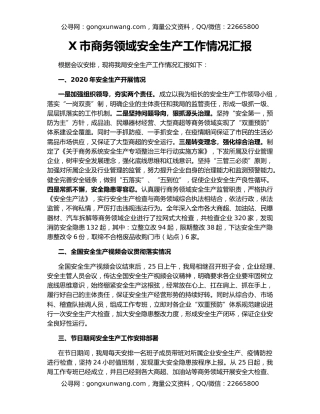 X市商务领域安全生产工作情况汇报