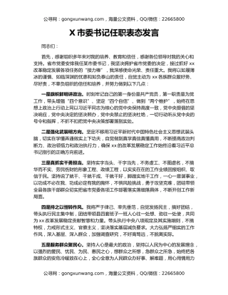 X市委书记任职表态发言