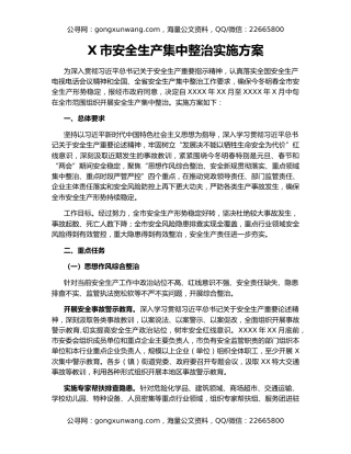 X市安全生产集中整治实施方案