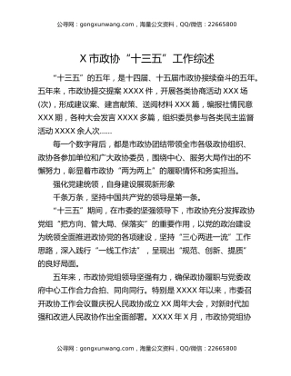 X市政协“十三五”工作综述
