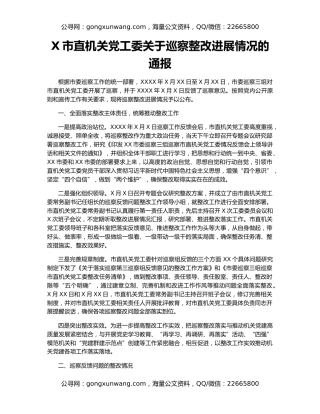 X市直机关党工委关于巡察整改进展情况的通报