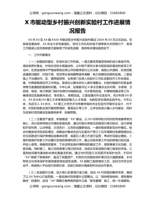 X市驱动型乡村振兴创新实验村工作进展情况报告