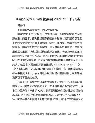 X经济技术开发区管委会2020年工作报告