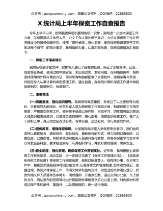X统计局上半年保密工作自查报告