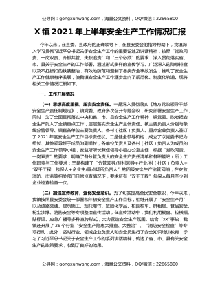 X镇2021年上半年安全生产工作情况汇报