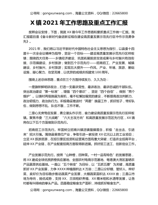X镇2021年工作思路及重点工作汇报