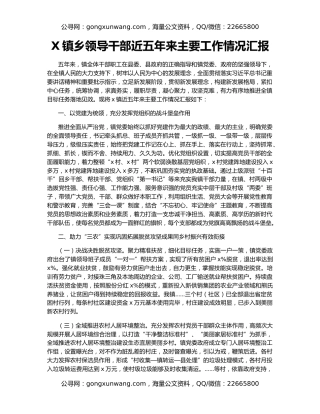 X镇乡领导干部近五年来主要工作情况汇报