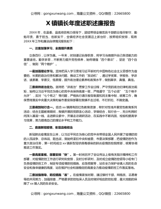 X镇镇长年度述职述廉报告