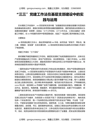 “三三”党建工作法在基层支部建设中的实践与运用