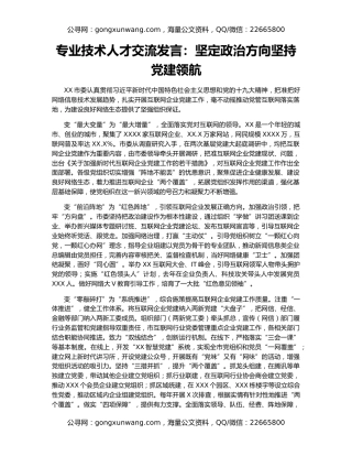 专业技术人才交流发言：坚定政治方向坚持党建领航