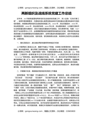 两新组织及战线系统党建工作总结
