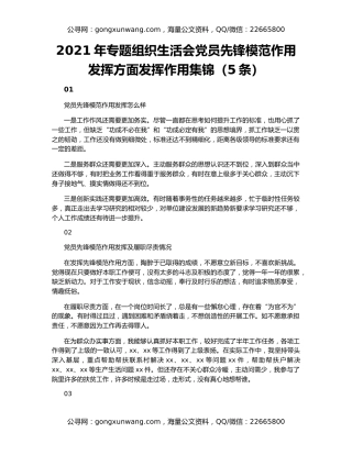 2021年专题组织生活会党员先锋模范作用发挥方面发挥作用集锦（5条）