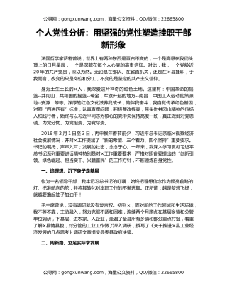 个人党性分析：用坚强的党性塑造挂职干部新形象