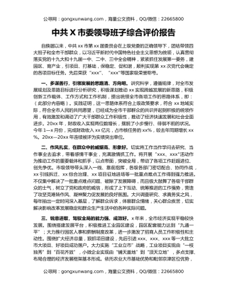 中共X市委领导班子综合评价报告